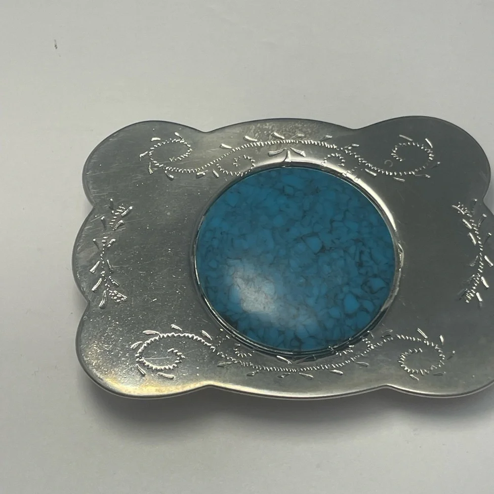 Vintage Southwestern Belt Buckle with Faux Turquoise Center